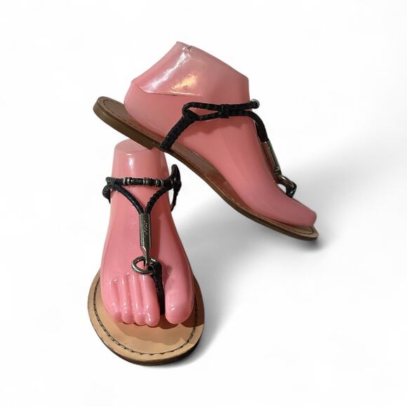 Coach Sammy Thong Sandals Black Patent Leather Canvas Size 7B - Picture 4 of 5